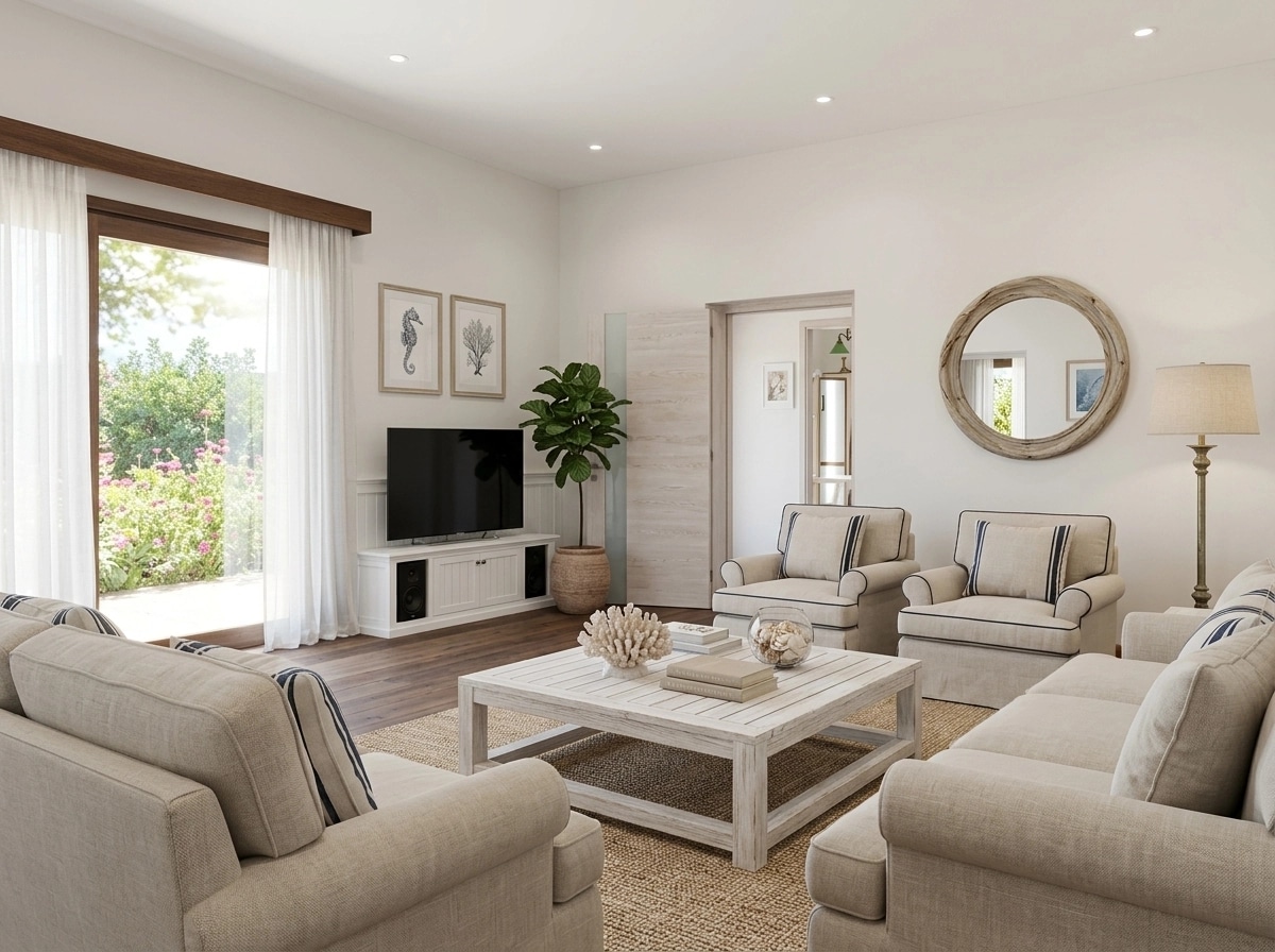 Interior design in Coastal / Hamptons style — Living Room by GenRoom AI