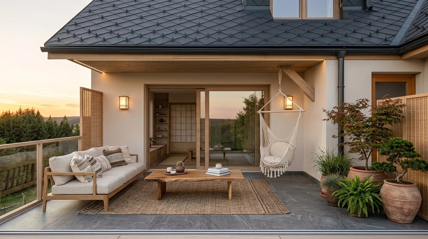 Interior design in Japandi style — terrace by GenRoom AI
