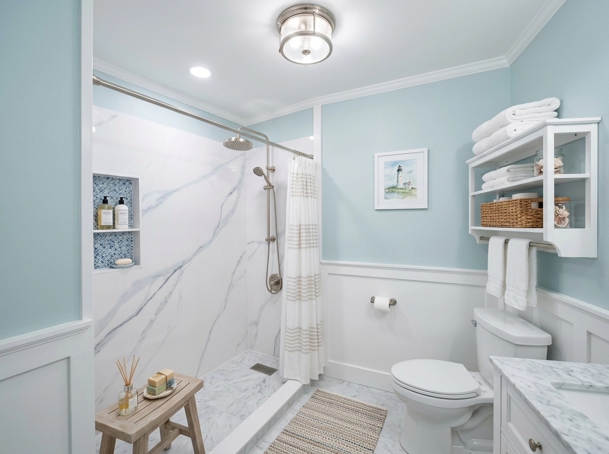 Bathroom interior in Coastal / Hamptons style — photo by GenRoom AI