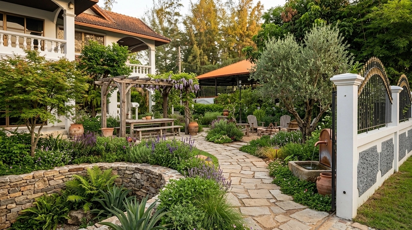 Design paisagístico em estilo Country Rustic Garden — Jardim por GenRoom AI