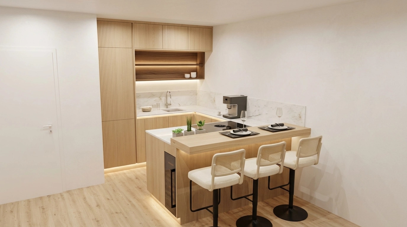 Kitchen interior in Japandi style — photo by GenRoom AI