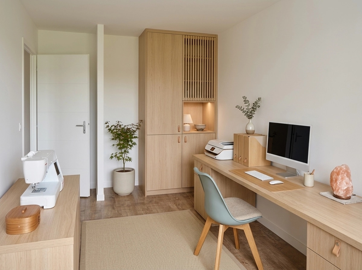 Office interior in Japandi style — photo by GenRoom AI