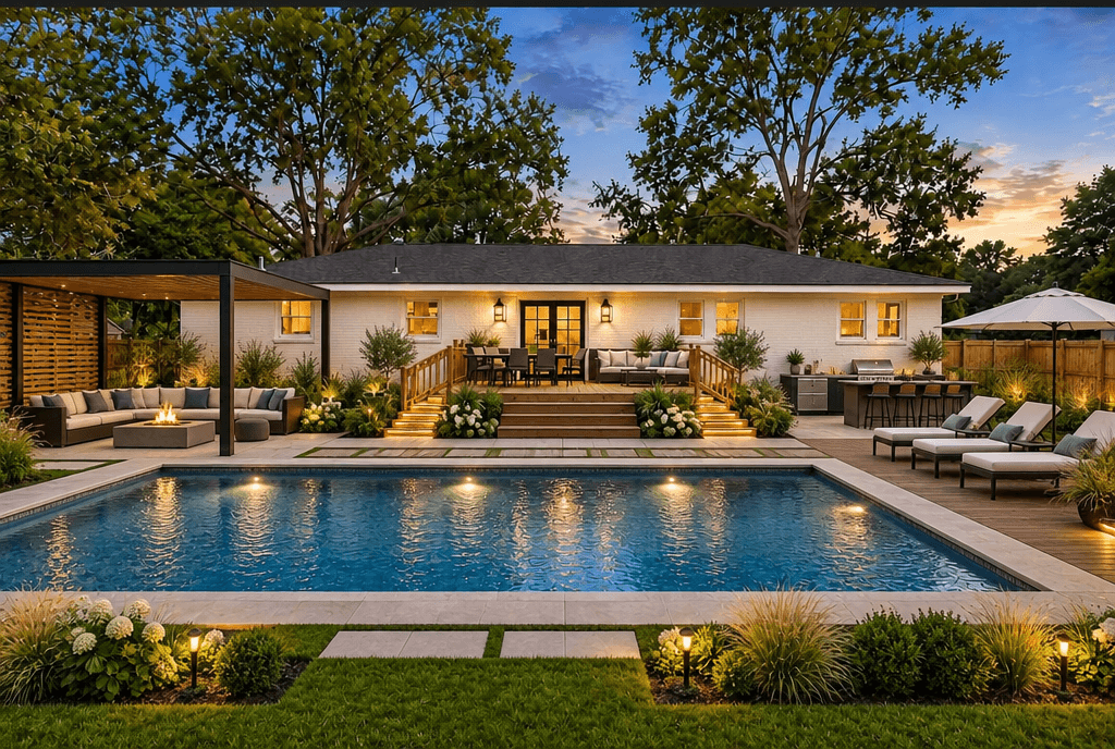 Design paisagístico em estilo Contemporary Yard — Jardim por GenRoom AI