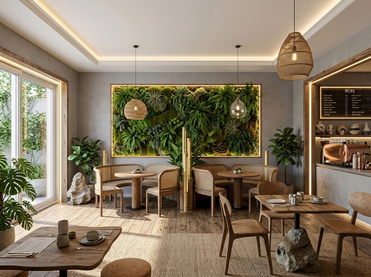 Interior design in Biophilic style — cafe by GenRoom AI