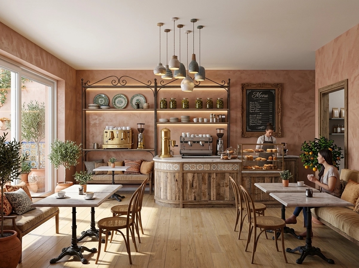Interior design in Mediterranean style — cafe by GenRoom AI