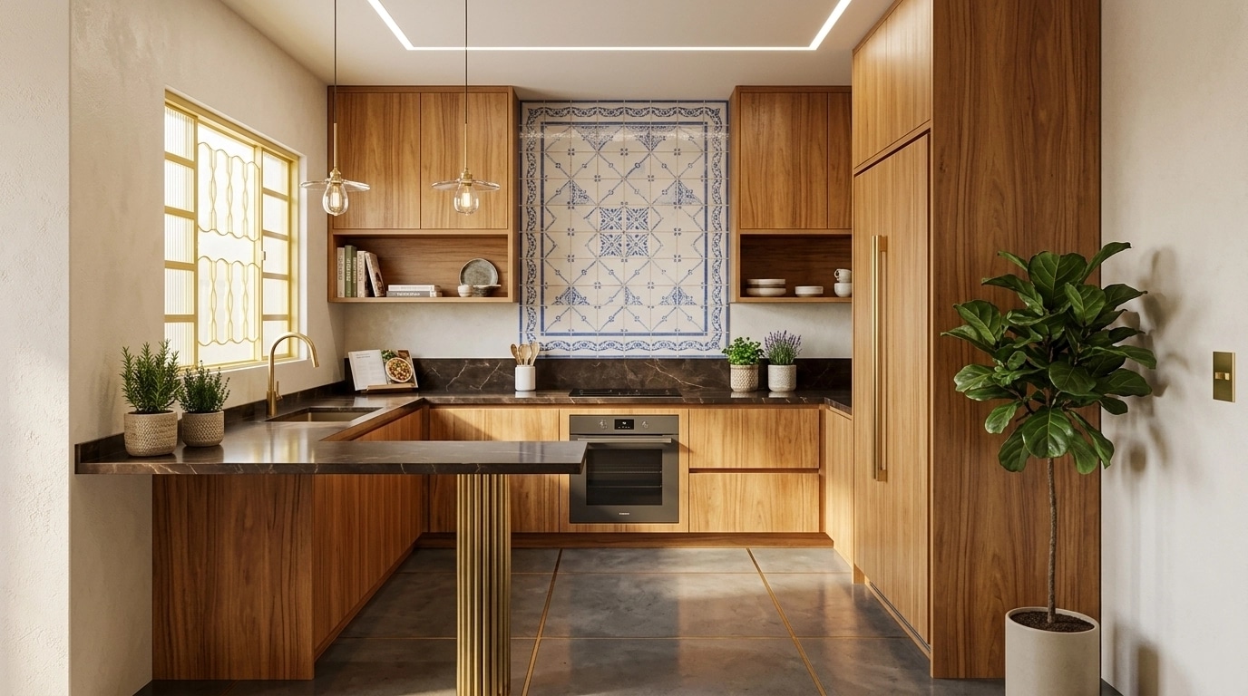 Kitchen interior in Portuguese Modern style — photo by GenRoom AI