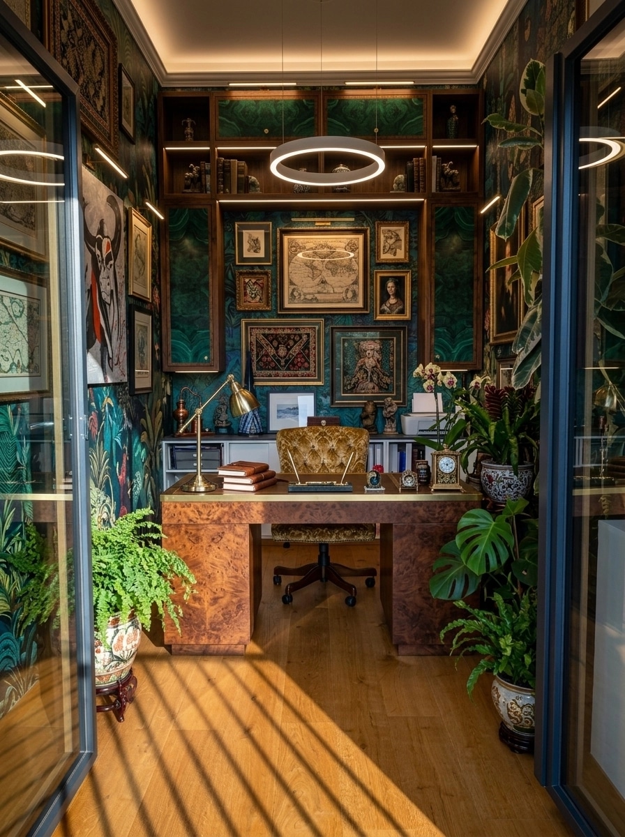 Office interior in Maximalist style — photo by GenRoom AI
