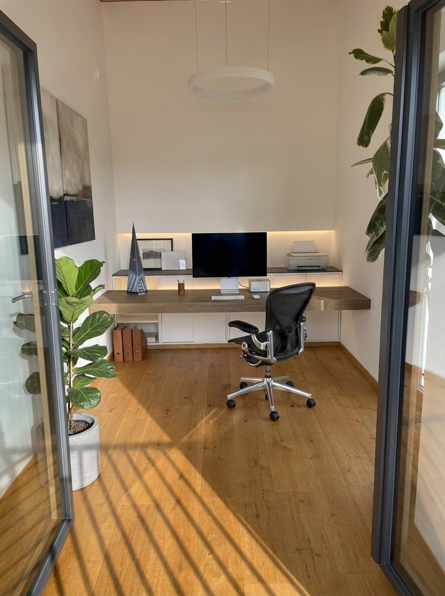 Office interior in Minimalism style — photo by GenRoom AI