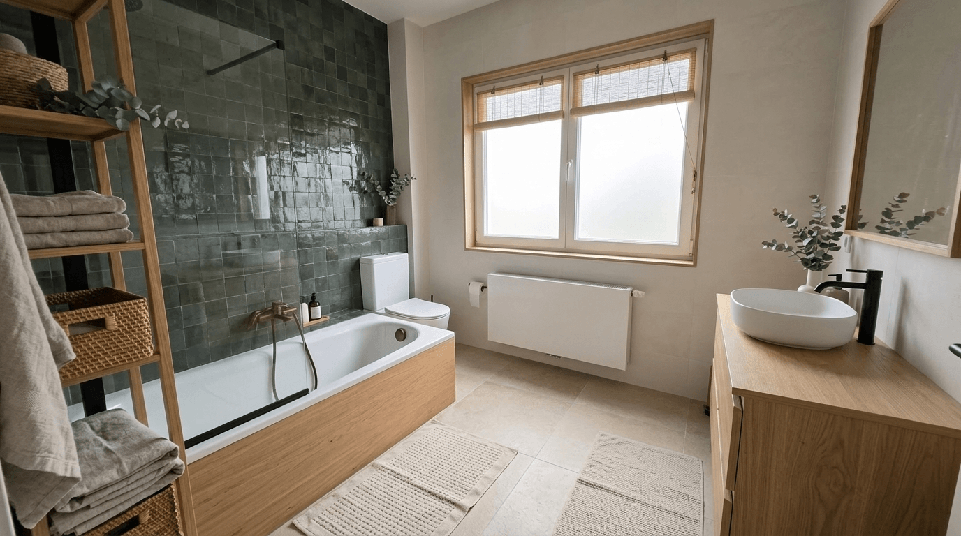 Design d'interni in stile Japandi — Bagno di GenRoom AI