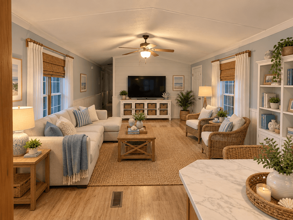 Interior desain di Coastal / Hamptons gaya — Ruang Tamu oleh GenRoom AI