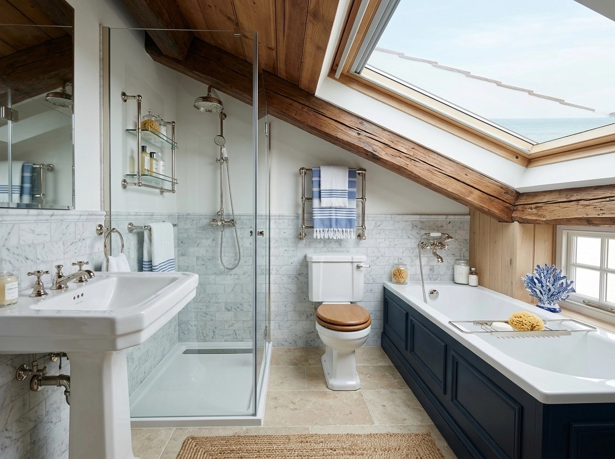 Bathroom interior in Coastal / Hamptons style — photo by GenRoom AI
