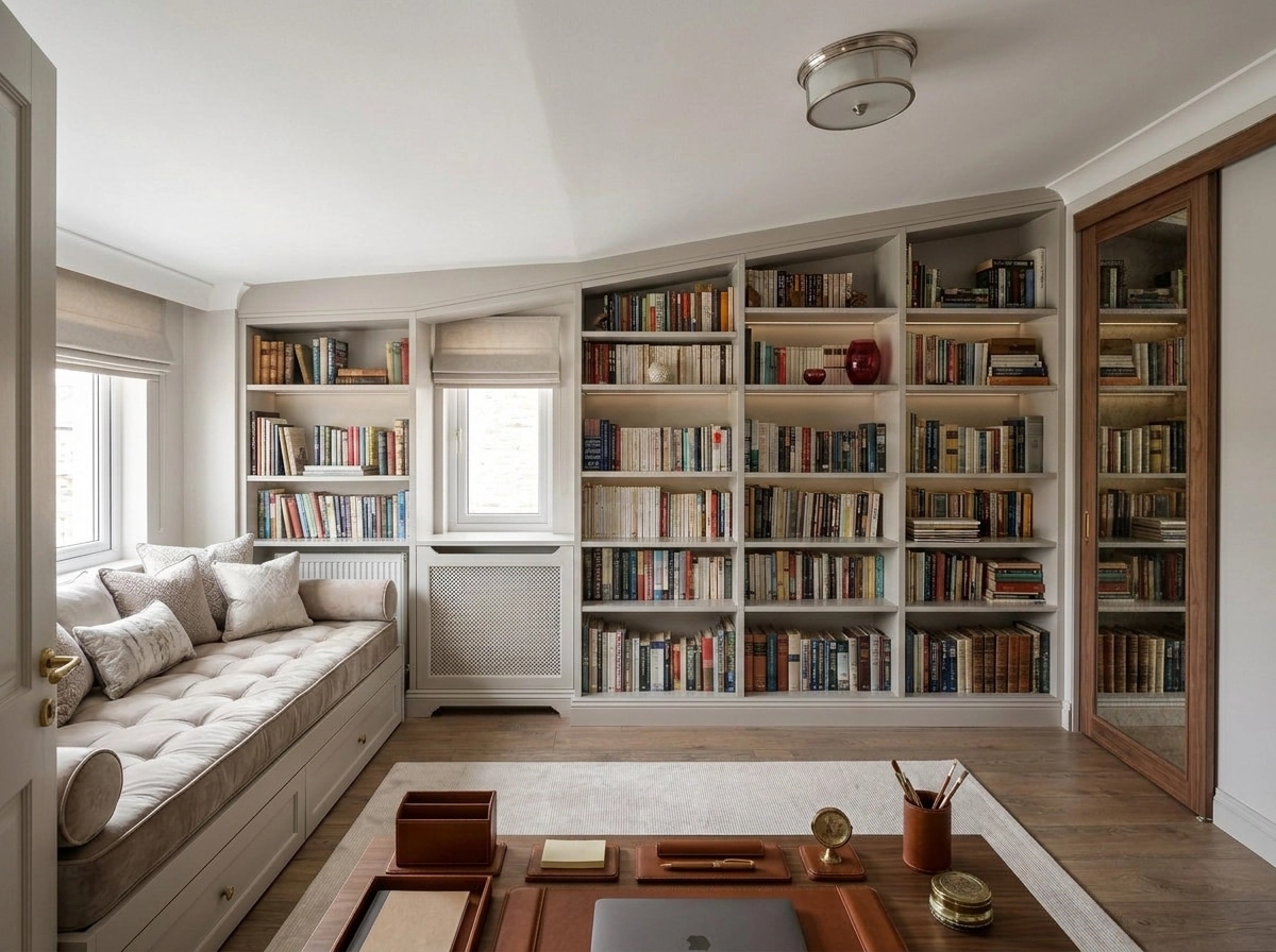 Interior design in Transitional style — library by GenRoom AI