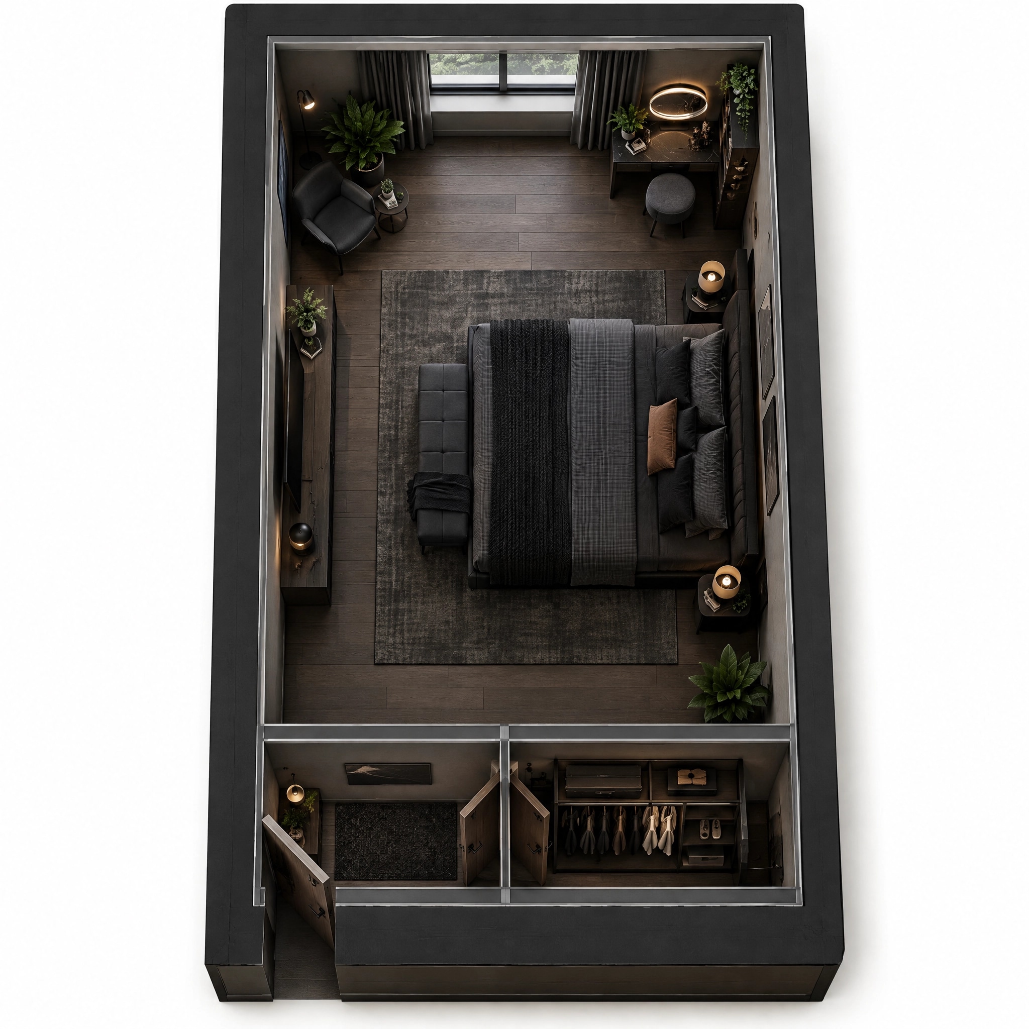 Design d'interni in stile Blacktec — Soggiorno di GenRoom AI
