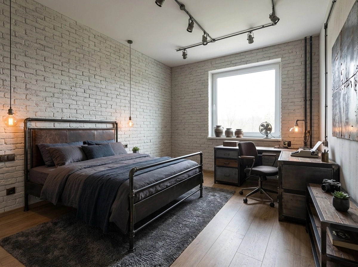 Loft / Industrial Bedroom design — interior photo by GenRoom AI