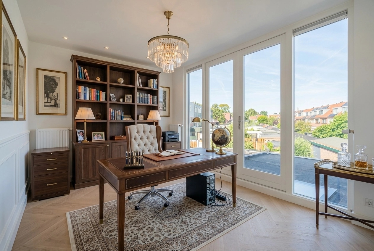 Office interior in Transitional style — photo by GenRoom AI