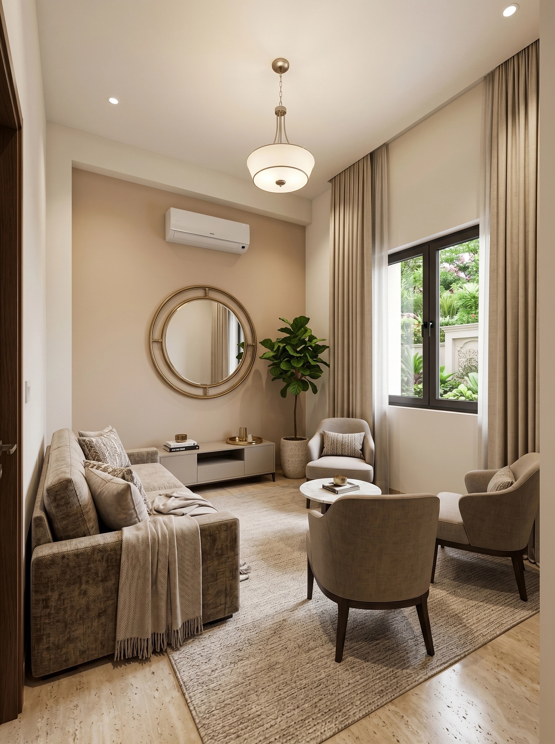 Transitional Ruang Tamu design — interior photo by GenRoom AI