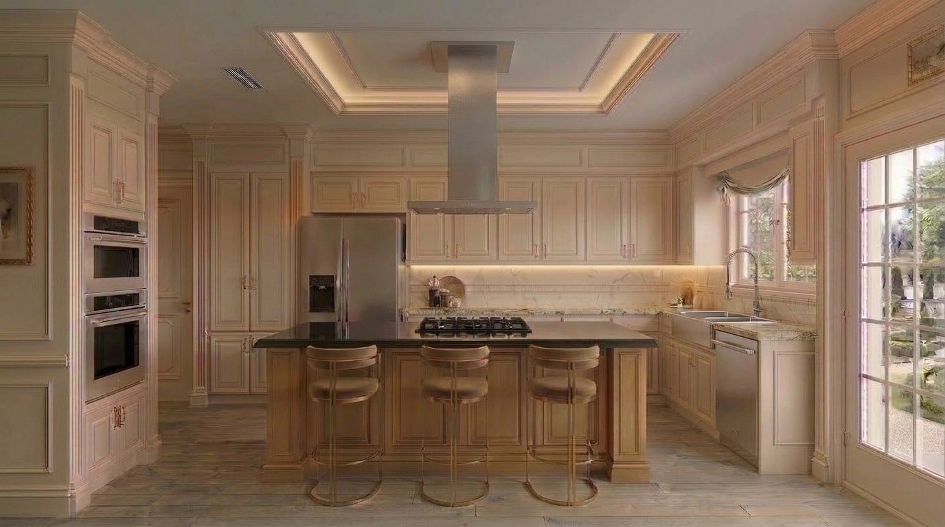 Kitchen interior in Neoclassic style — photo by GenRoom AI