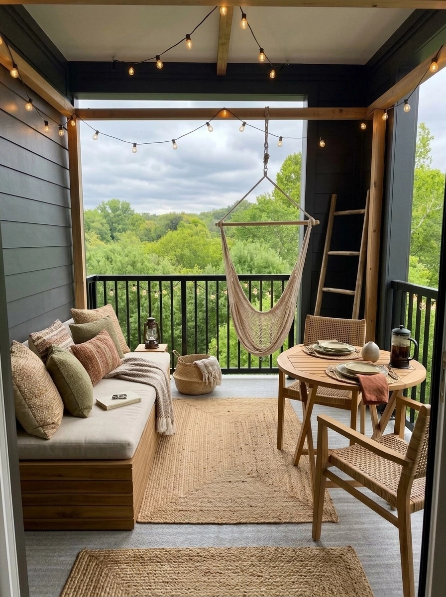 İç mekân tasarımı Biophilic stili — balcony GenRoom AI