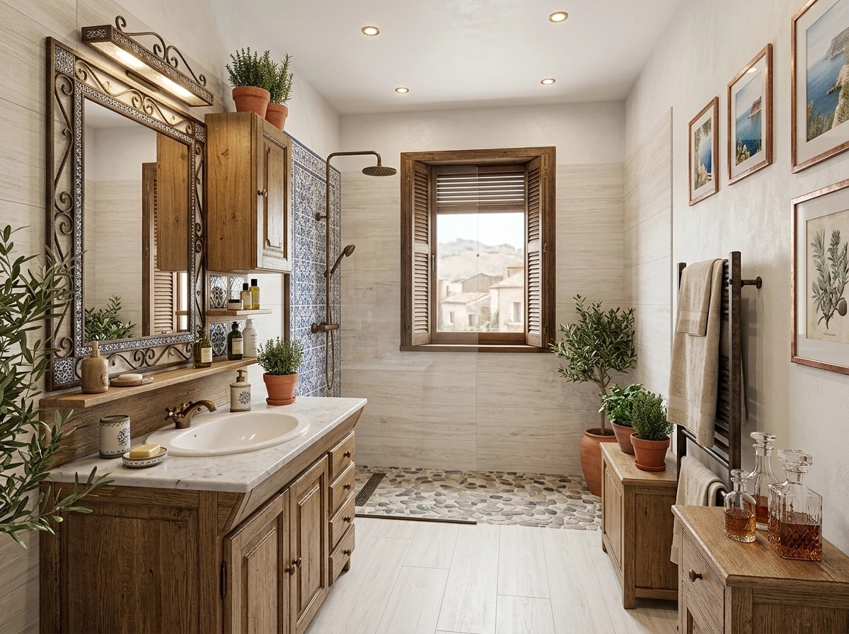 Bathroom interior in Mediterranean style — photo by GenRoom AI