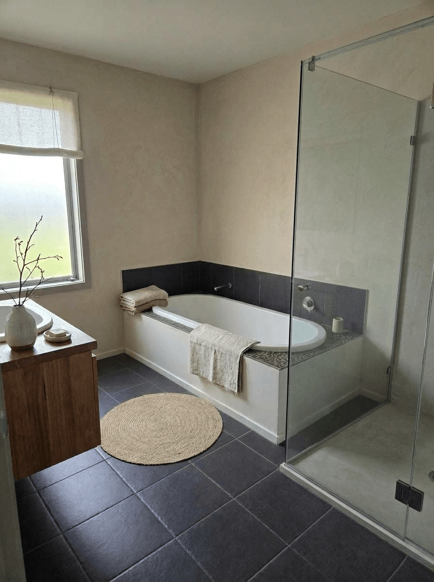 Bathroom interior in Japandi style — photo by GenRoom AI