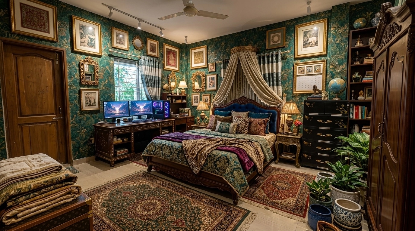 Maximalist Bedroom design — interior photo by GenRoom AI