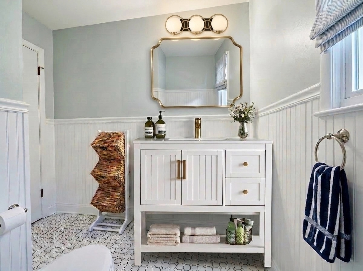 Bathroom interior in Coastal / Hamptons style — photo by GenRoom AI
