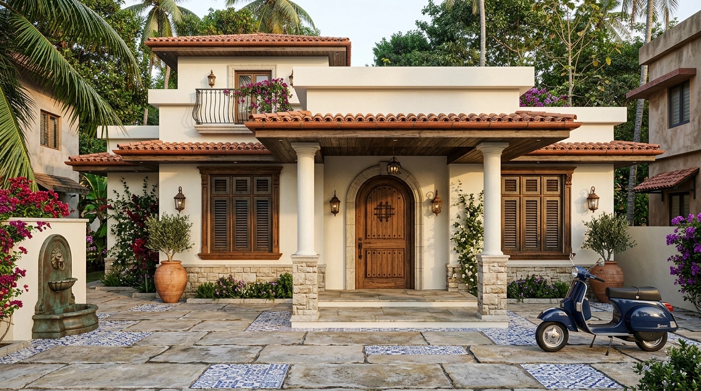 Facade design in Mediterranean Facade style — photo by GenRoom AI