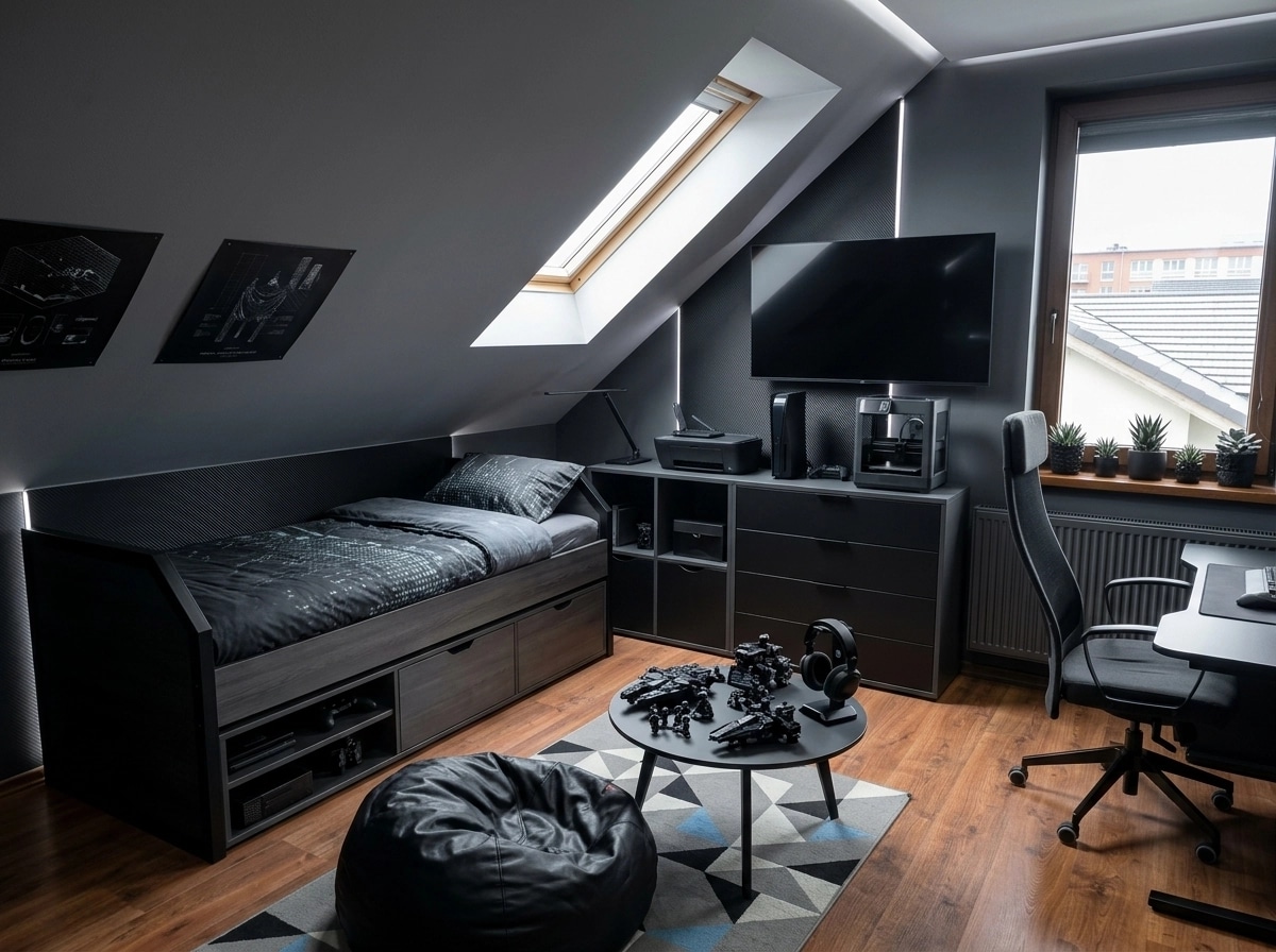 Design d'interni in stile Blacktec — Camera dei bambini di GenRoom AI