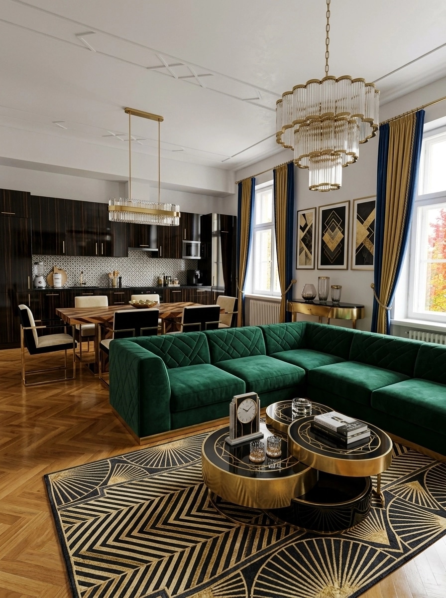 İç mekân tasarımı Art Deco stili — Oturma Odası GenRoom AI