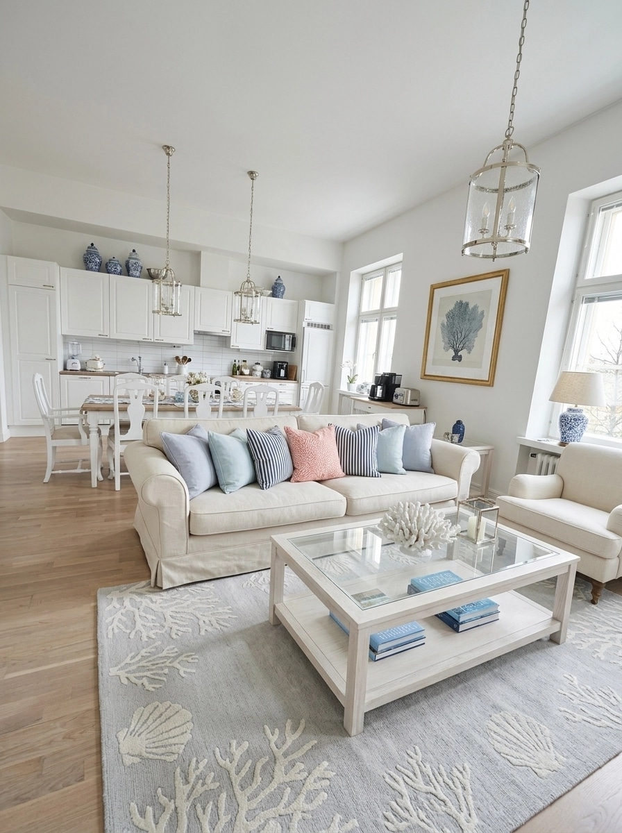 Coastal / Hamptons Living Room design — interior photo by GenRoom AI