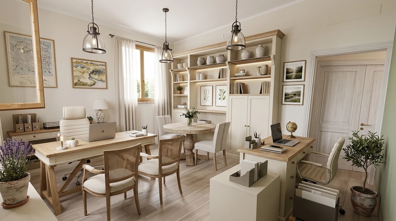 Office interior in Modern Farmhouse style — photo by GenRoom AI