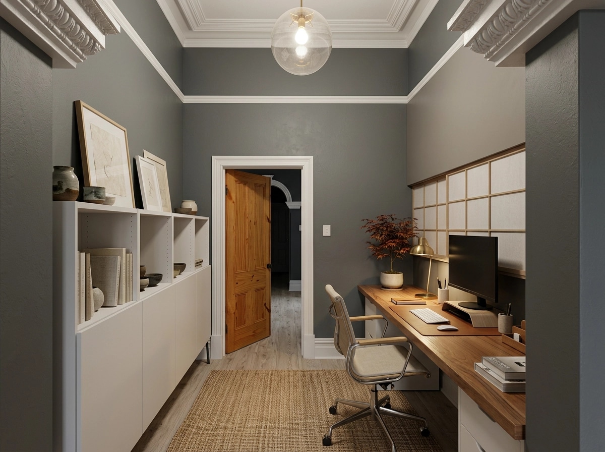 Office interior in Japandi style — photo by GenRoom AI