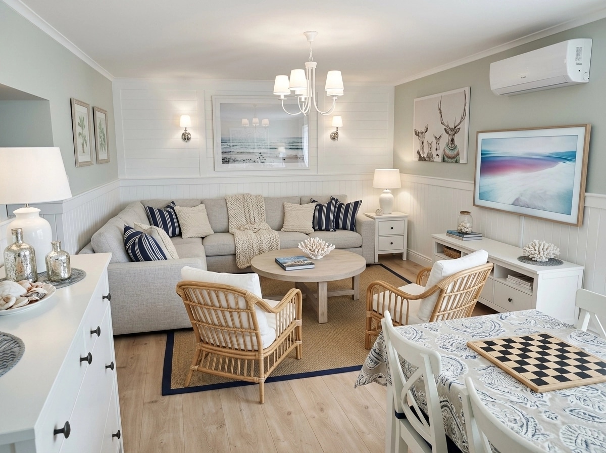 Interior design in Coastal / Hamptons style — Living Room by GenRoom AI