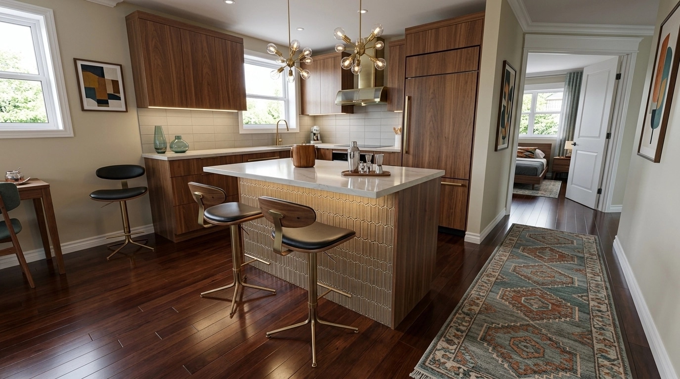 Kitchen interior in Mid-Century Modern style — photo by GenRoom AI