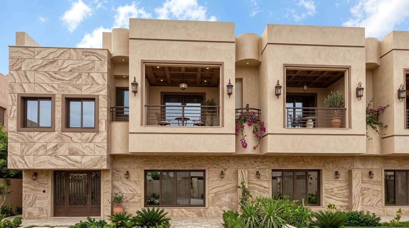 Facade design in Mediterranean Facade style — photo by GenRoom AI