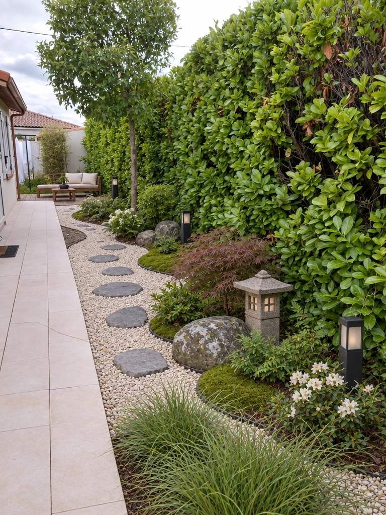 Návrh krajiny ve stylu Japanese Garden styl — Dvůr od GenRoom AI