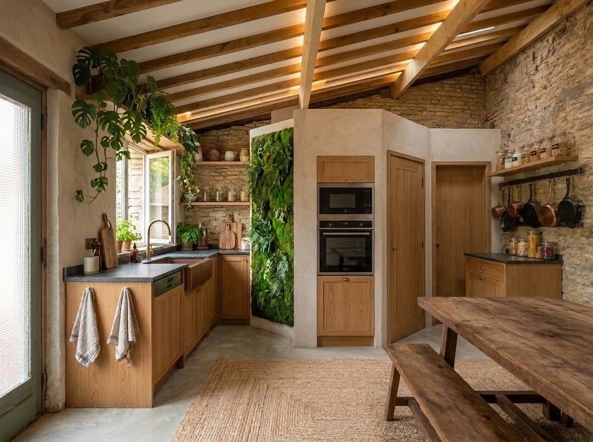 Kitchen interior in Biophilic style — photo by GenRoom AI