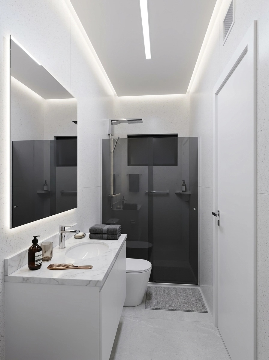 Bathroom interior in Minimalism style — photo by GenRoom AI