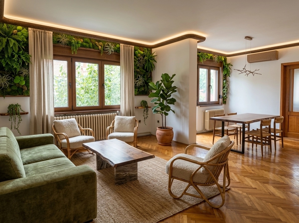 Biophilic Living Room design — interior photo by GenRoom AI