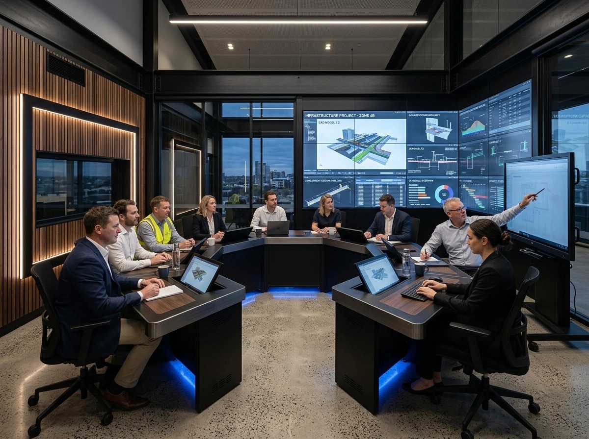 İç mekân tasarımı Blacktec stili — meeting_room GenRoom AI