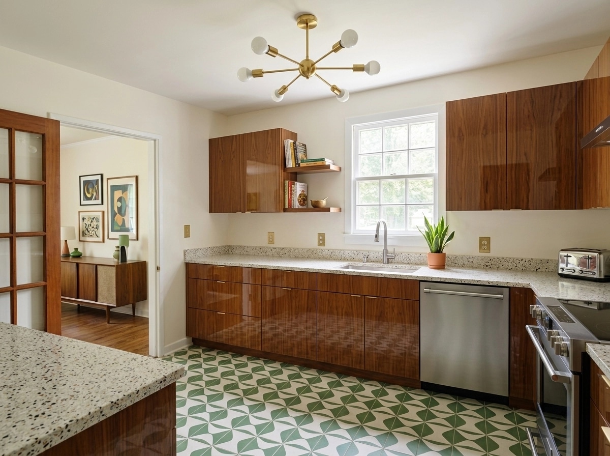 Kitchen interior in Mid-Century Modern style — photo by GenRoom AI
