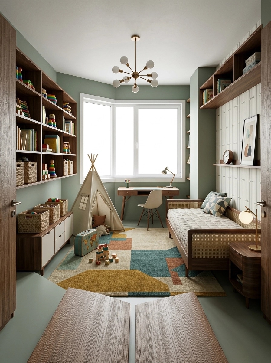Mid-Century Modern Kids Room design — interior photo by GenRoom AI