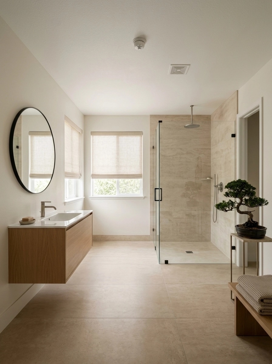 Bathroom interior in Japandi style — photo by GenRoom AI