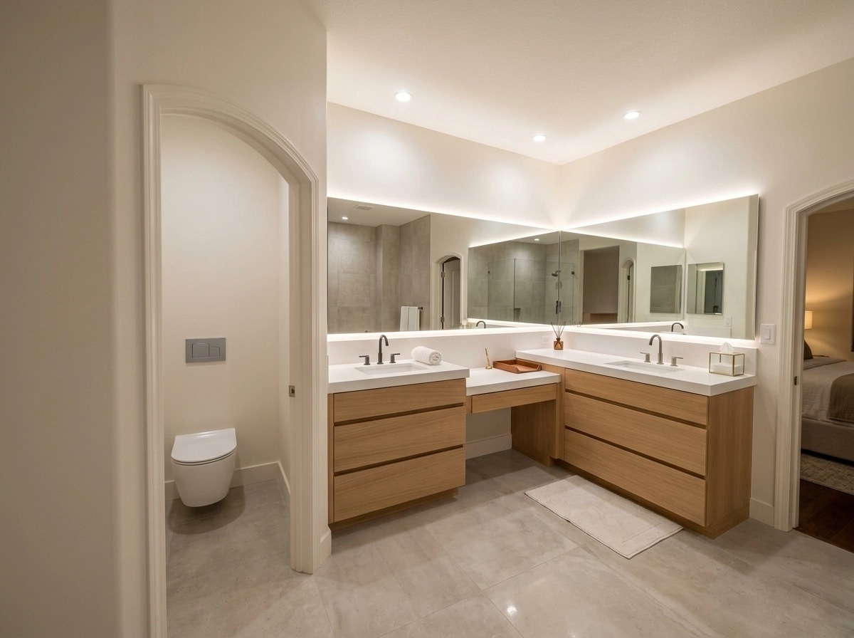 Bathroom interior in Minimalism style — photo by GenRoom AI