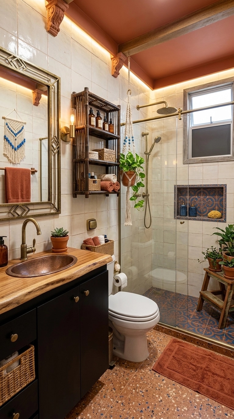 Bathroom interior in Bohemian style — photo by GenRoom AI