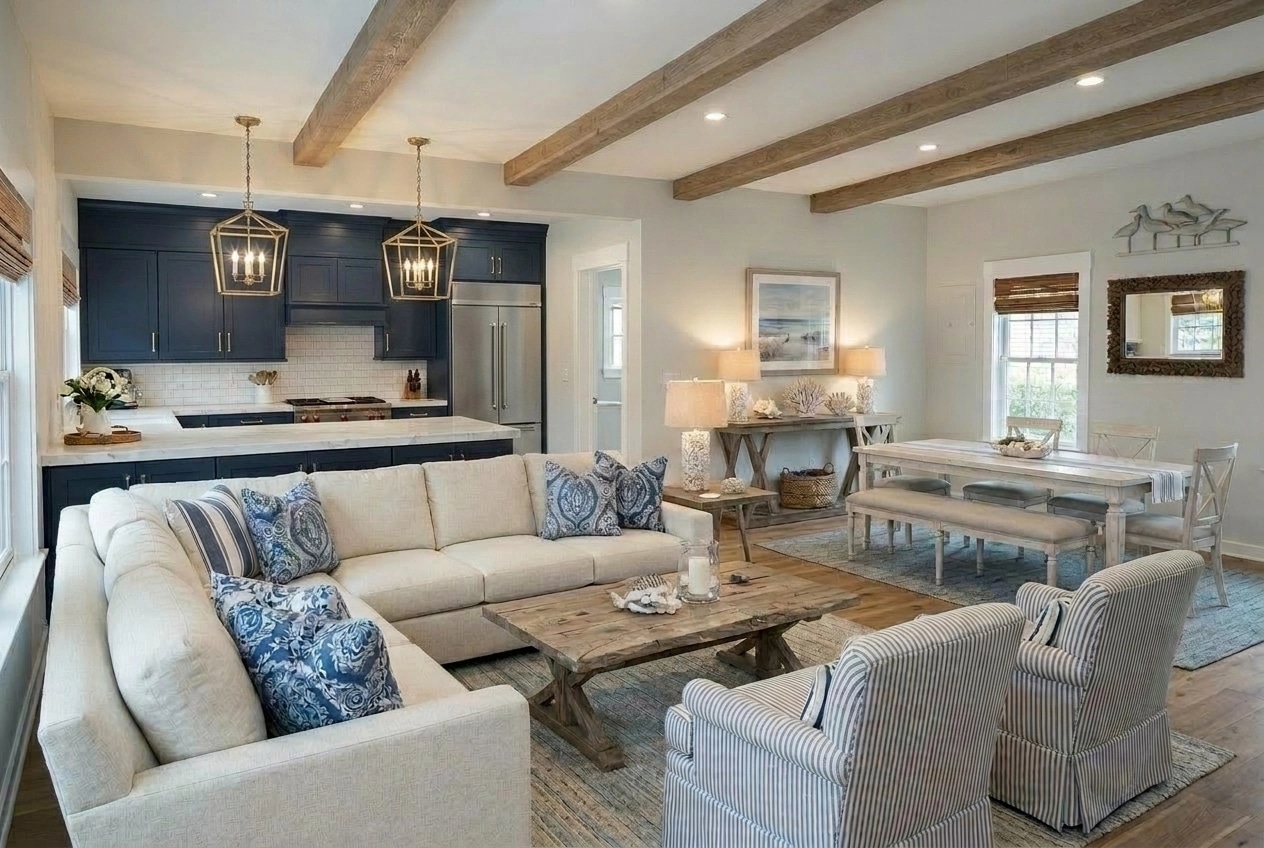 Interior design in Coastal / Hamptons style — Living Room by GenRoom AI