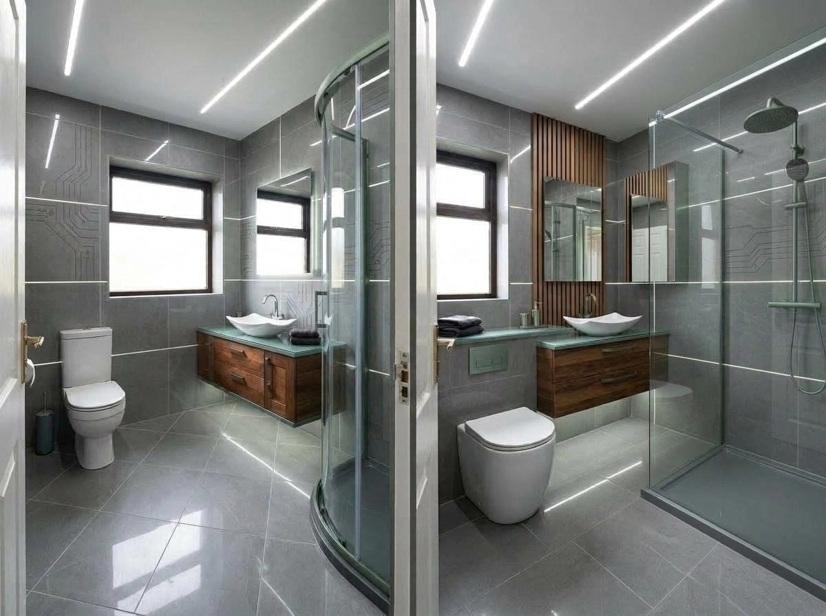 Bathroom interior in Blacktec style — photo by GenRoom AI