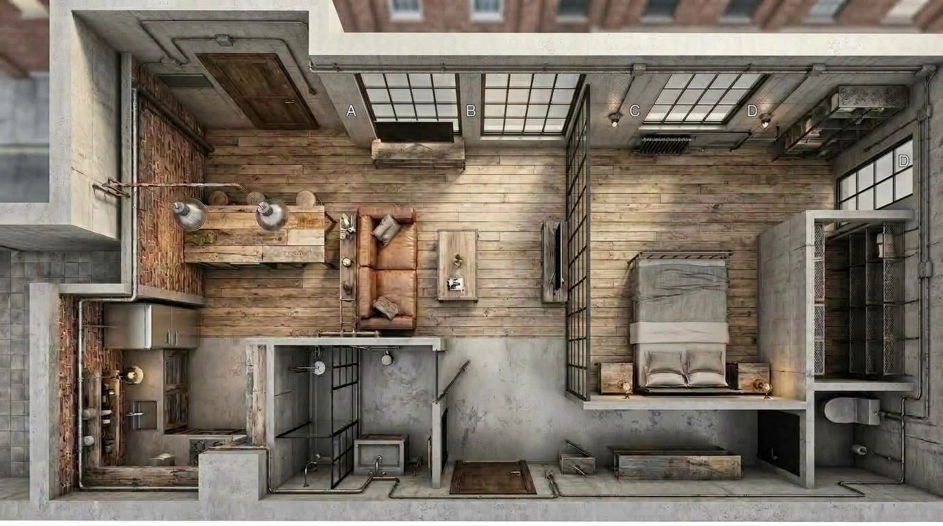 Interior design in Loft / Industrial style — Living Room by GenRoom AI