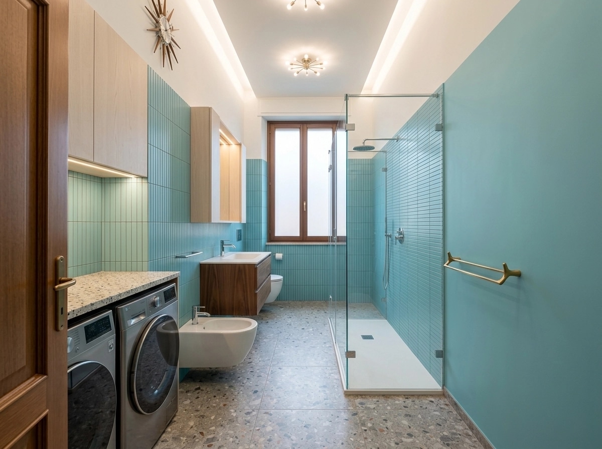 Mid-Century Modern Bathroom design — interior photo by GenRoom AI