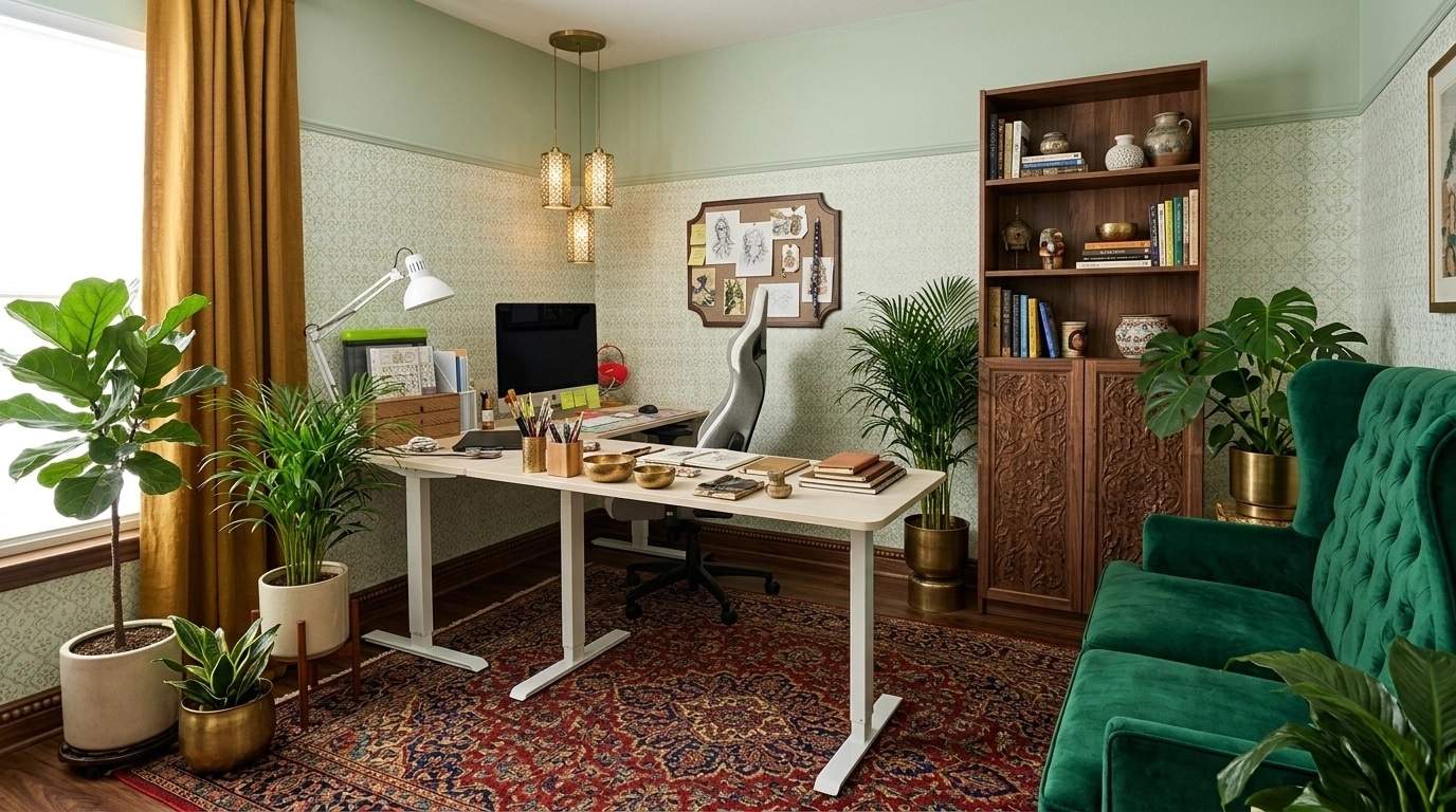 Interior design in Bohemian style — home_office by GenRoom AI